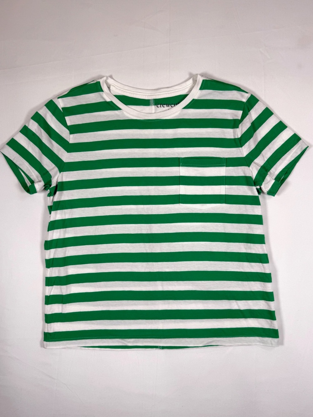 CREWCUTS Boys Green White Striped Pocket T-Shirt‎ XL 12-14 Cotton Short Sleeve